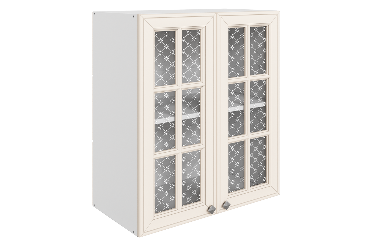 Мишель Шкаф навесной L600 Н720 (2 дв. реш.) (эмаль) (белый/лен)