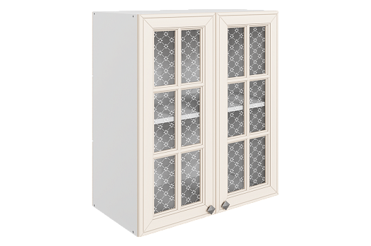 Мишель Шкаф навесной L600 Н720 (2 дв. реш.) (эмаль) (белый/лен)